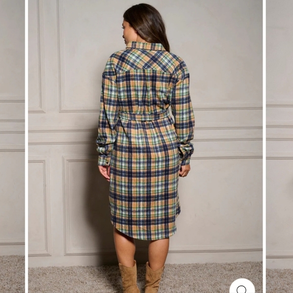 💕14 WOMEN'S LONG SLEEVE BUTTON UP SELF TIE PLAID MIDI DRESS LIVE! - Picture 4 of 4